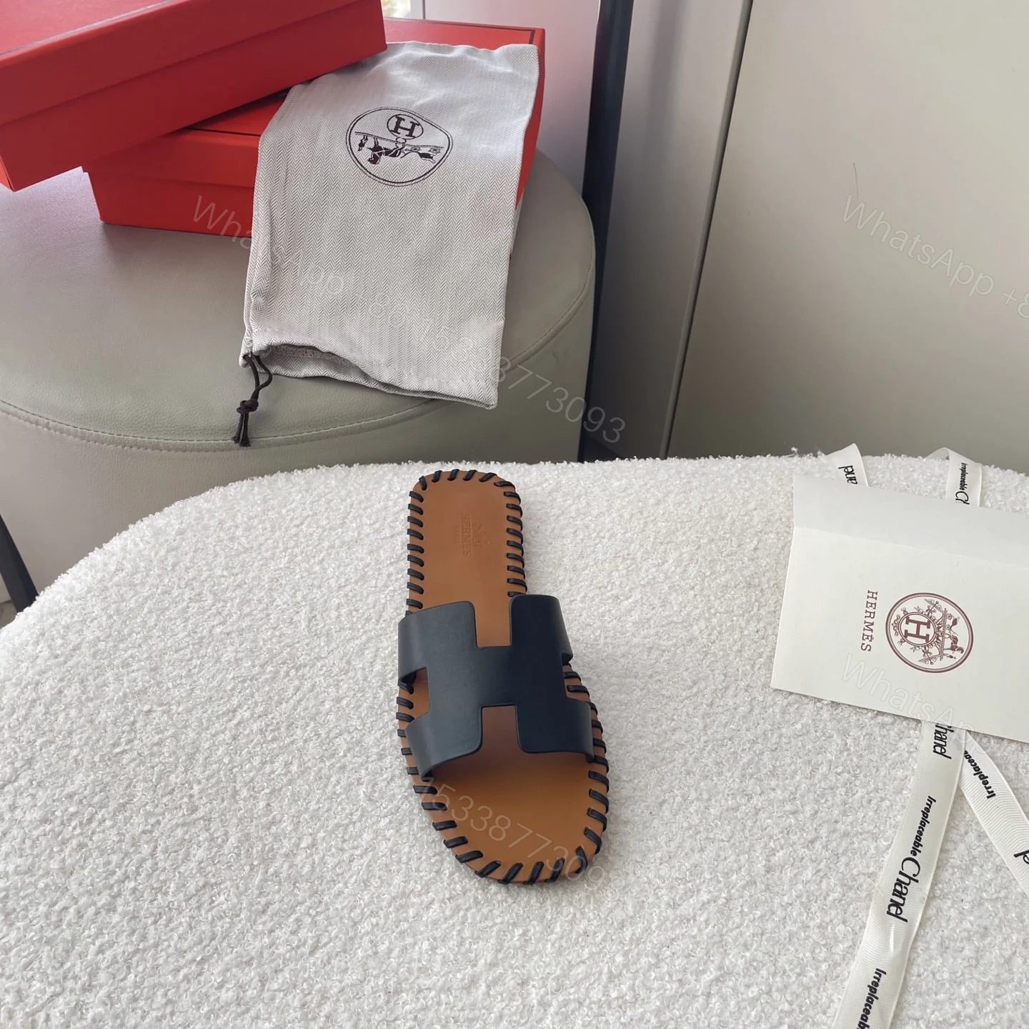View 3 of HERMÈS ORAN SANDALS STITCHING IN BLACK AND BROWN