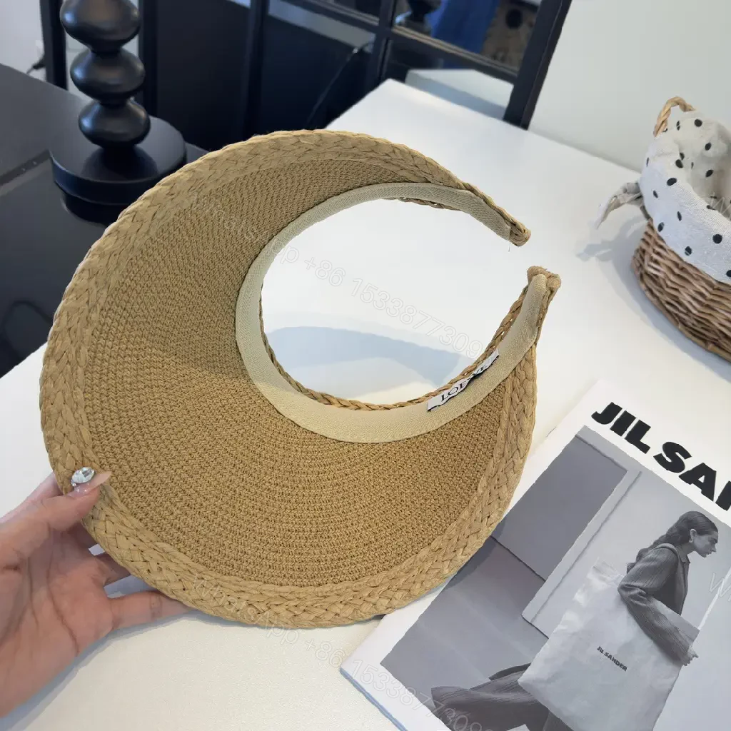 View 3 of Woven Straw Visor: Structured, Loewe-Inspired, Elegant Sun Hat