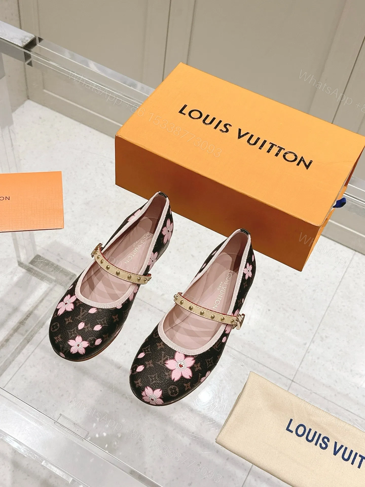 View 3 of LV Women Brown Canvas Pink Floral Patterned Flats