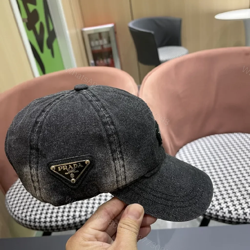 View 10 of Black Denim Cap with Subtle Triangle Emblem