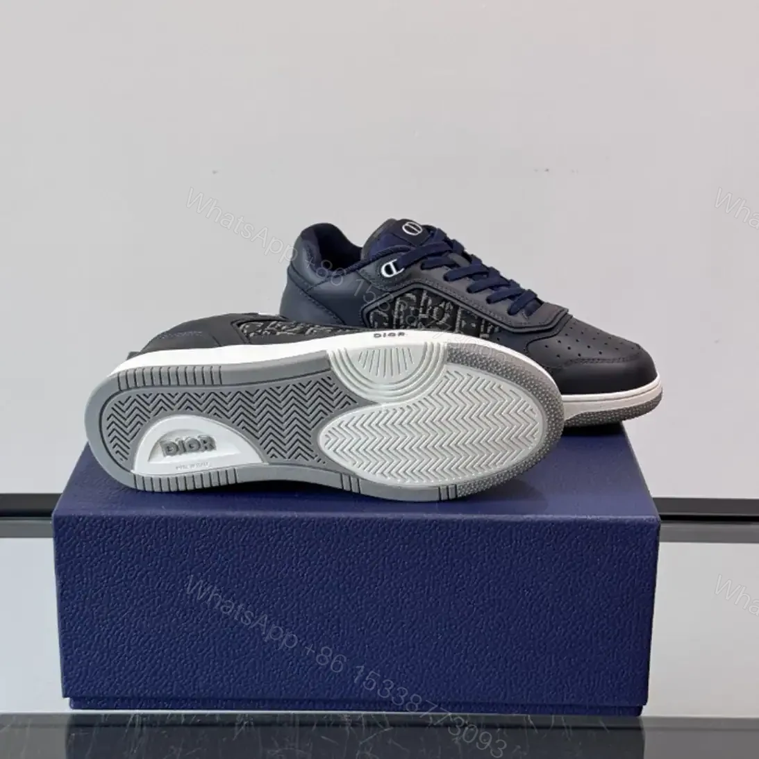 View 4 of DIOR B27 UPTOWN LOW-TOP SNEAKERS BLUE SMOOTH CALFSKIN AND BLUE OBLIQUE JACQUARD – CD215