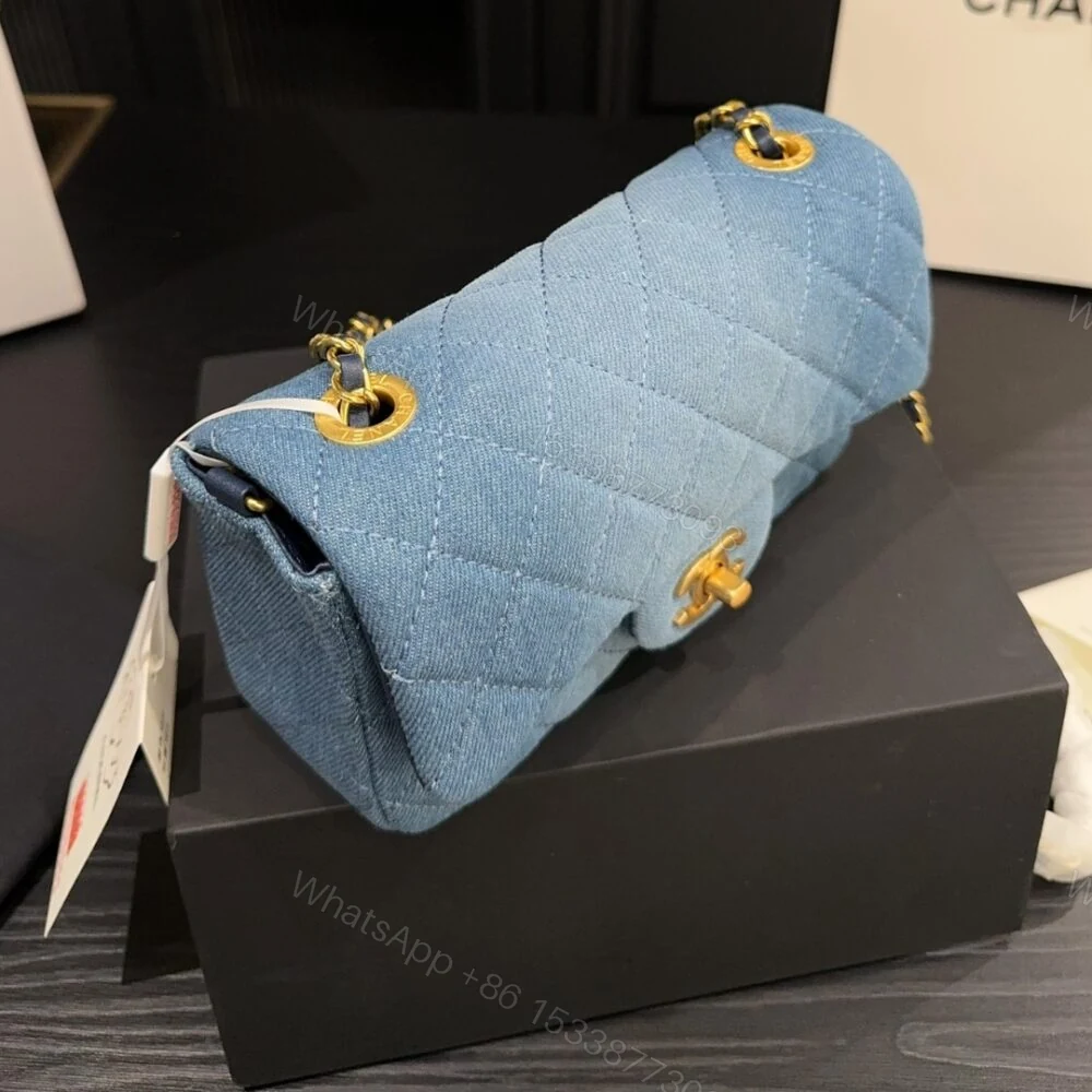View 4 of Chanel Classic Handbag Washed Denim And Gold Tone Metal Blue 19Cm A01112 B16747 NX158