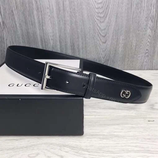 View 6 of GUCCI LEATHER BELT WITH GG DETAIL – B46