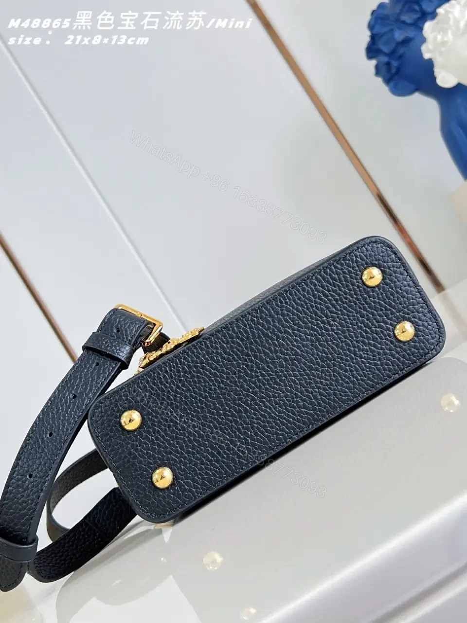 View 7 of Luxe Crossbody Bag: Gold-Accent Charm, Pebbled Leather, Compact Luxe
