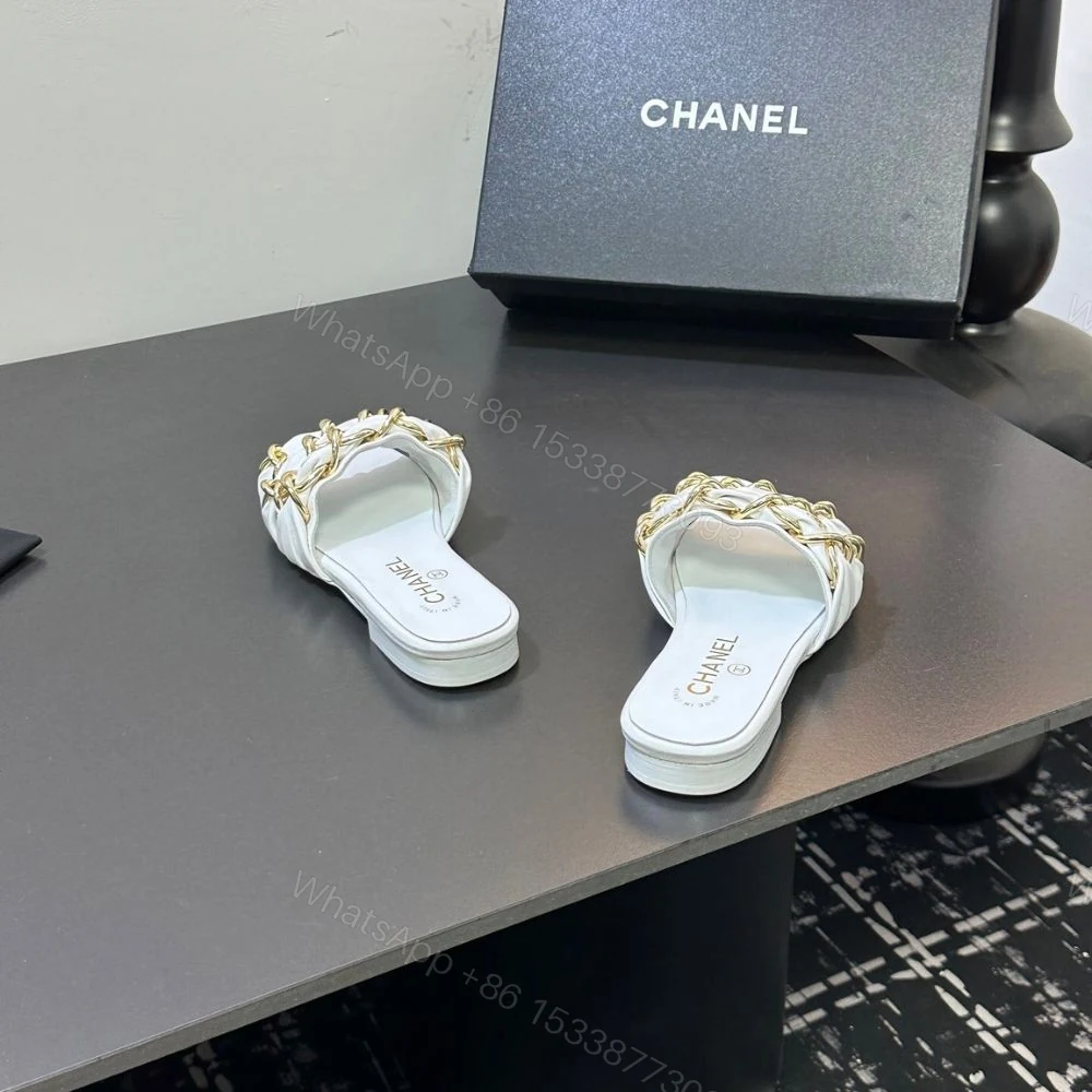 View 9 of Chanel Slide Sandals Gold Chain White