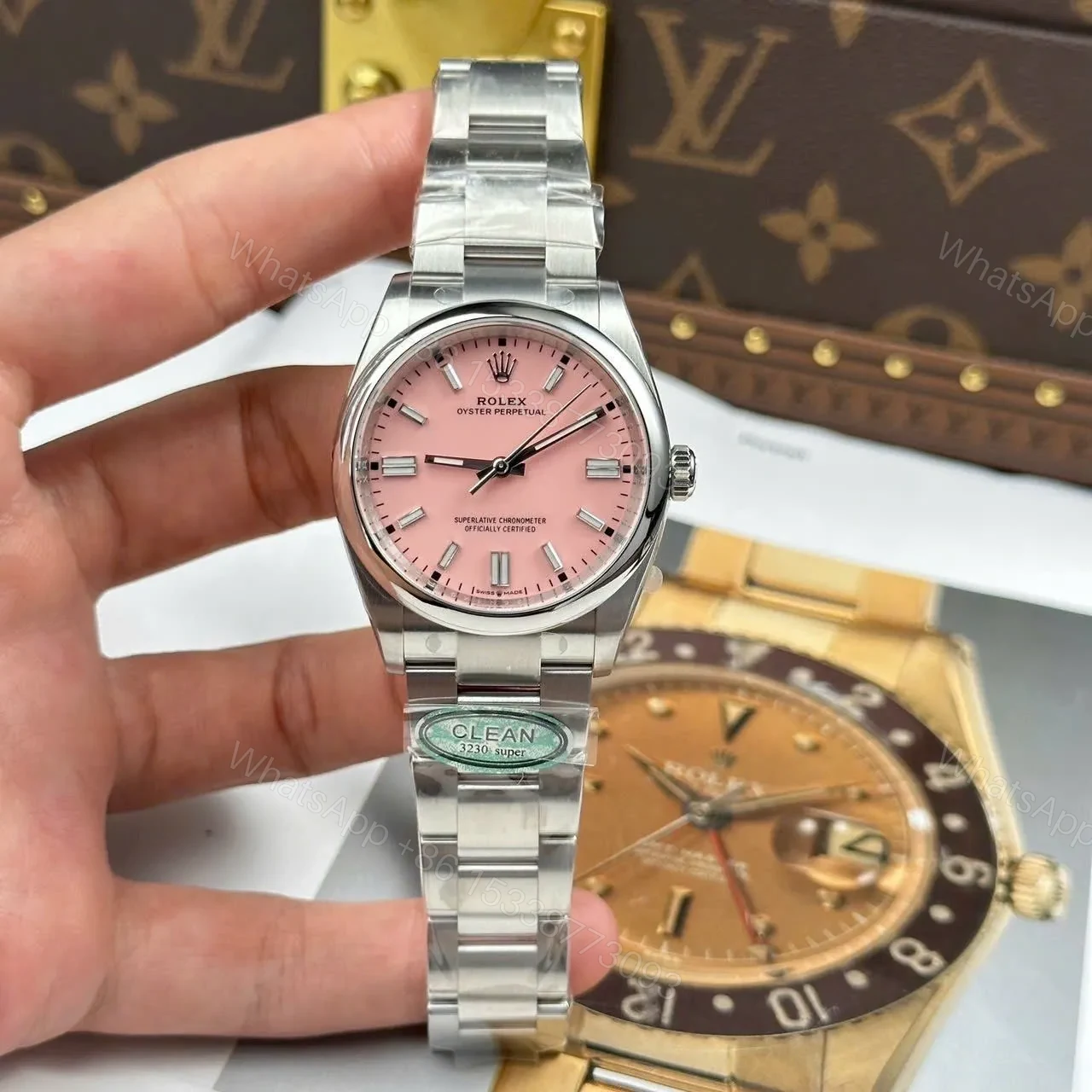 View 2 of Replica Rolex Oyster Perpetual Lady Candy Pink Dial 126000 36 mm