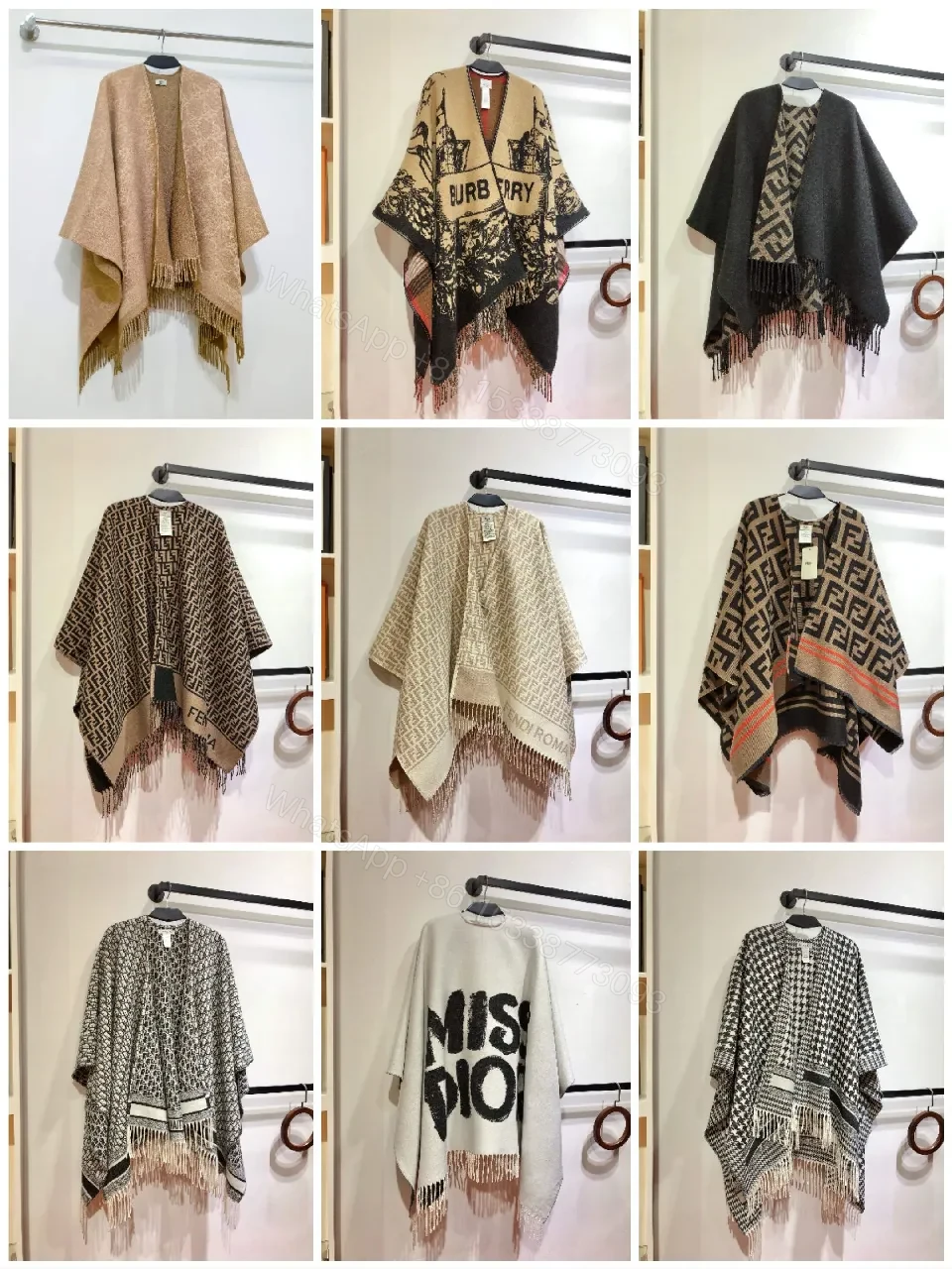 View 3 of Two-Tone Knit Poncho: Luxe Pattern & Soft Fringe