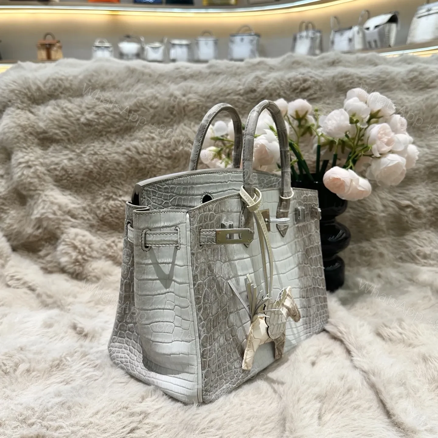 View 3 of Hermes Birkin 25cm Himalaya Crocodile Leather Silver Hardware
