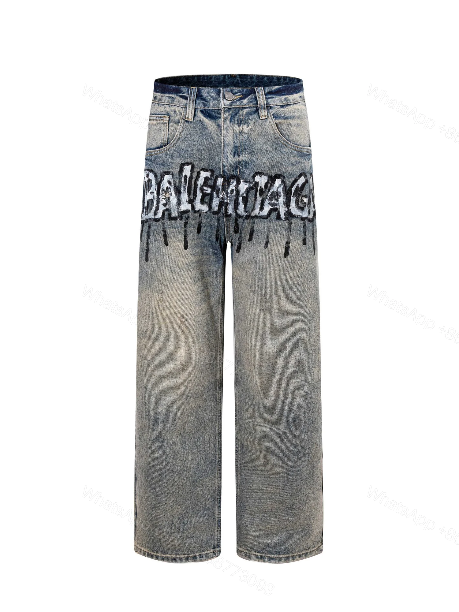 Balenciaga原單男士牛仔長褲滴墨字母設計復古刷色街頭款 — view 1