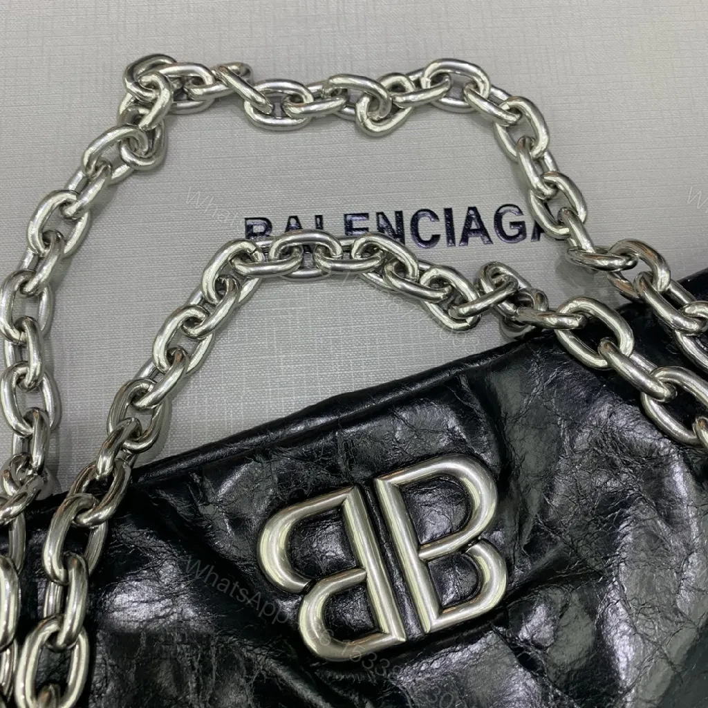 View 3 of Chic Black Lambskin Bag with Silver Chain Strap - Night Out
