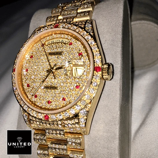 View 5 of Rolex Datejust 116625 Yellow Gold Diamond Dial Iced Out Replica