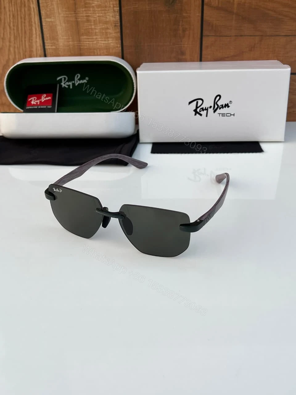 Ray-Ban Tech Rimless Square Black-Wood Polarized — view 1