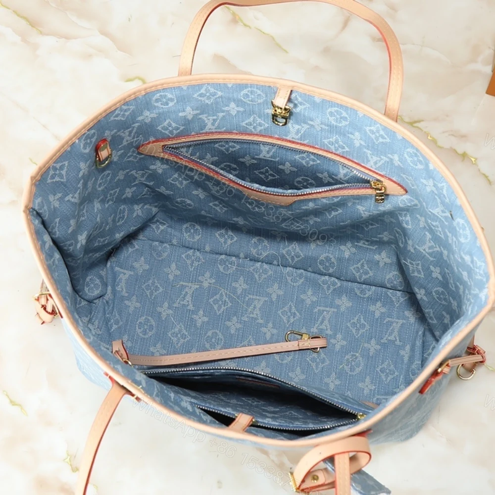 View 6 of Louis Vuitton Neverfull MM Bag Monogram Denim Blue 31Cm