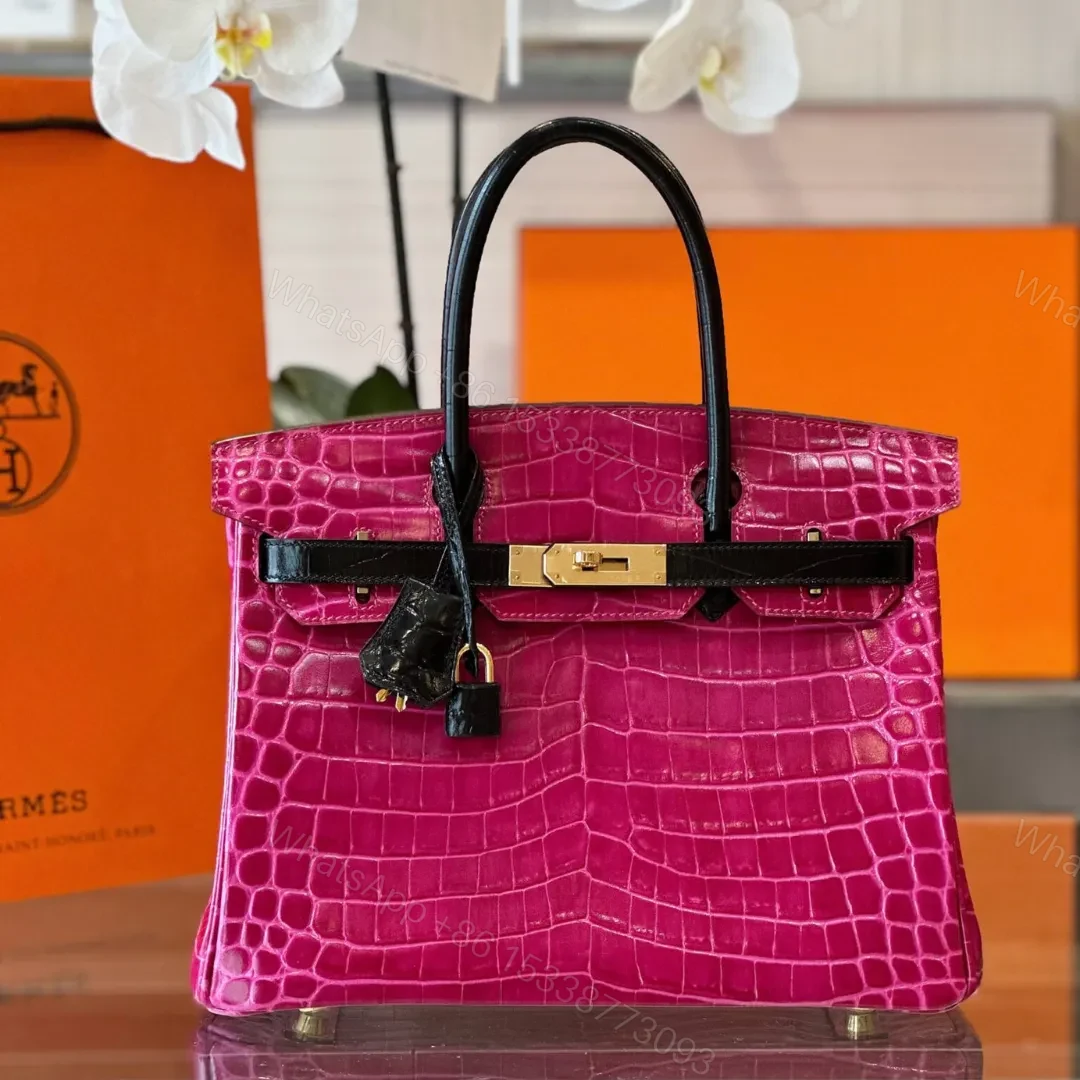HN Pink/Black Genuine Crocodile Leather Gold Hardware – Custom Made — view 1