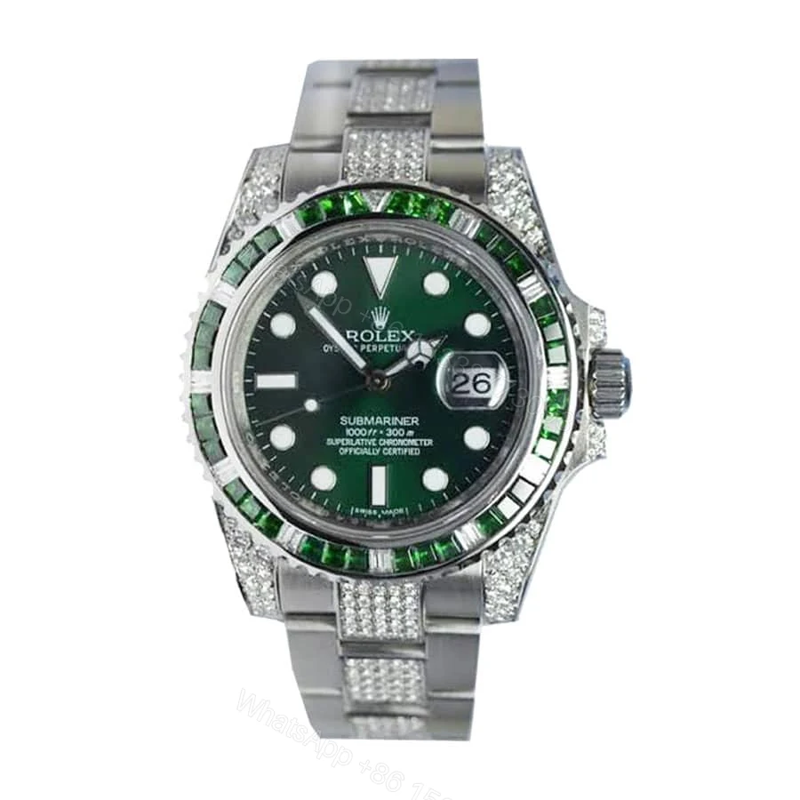 Rolex Submariner 116610LV Super Clone : Iced-Out Hulk Green Dial 40mm — view 1