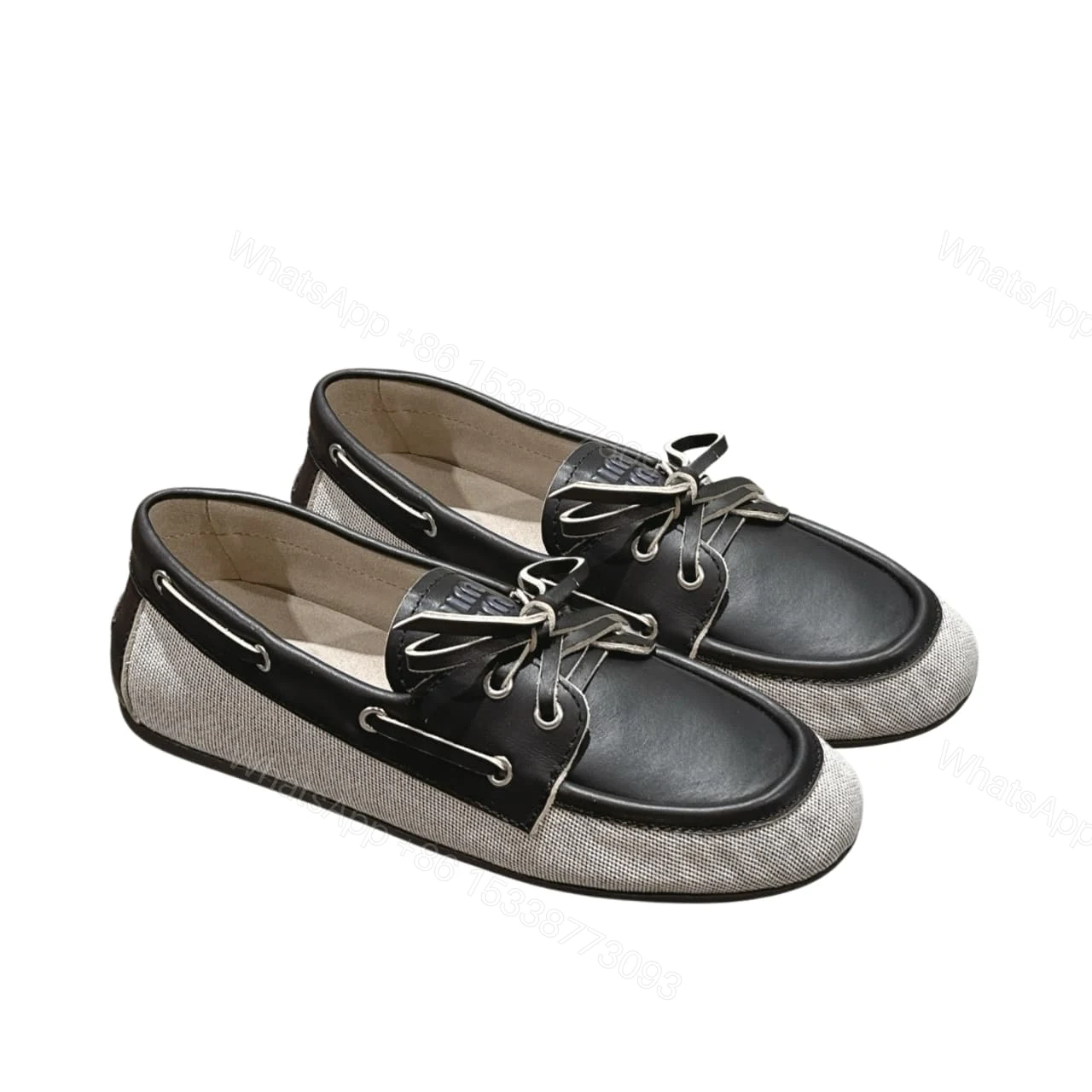 MIUMIU CANVAS AND BLEACHED BOAT SHOES BLACK — view 1