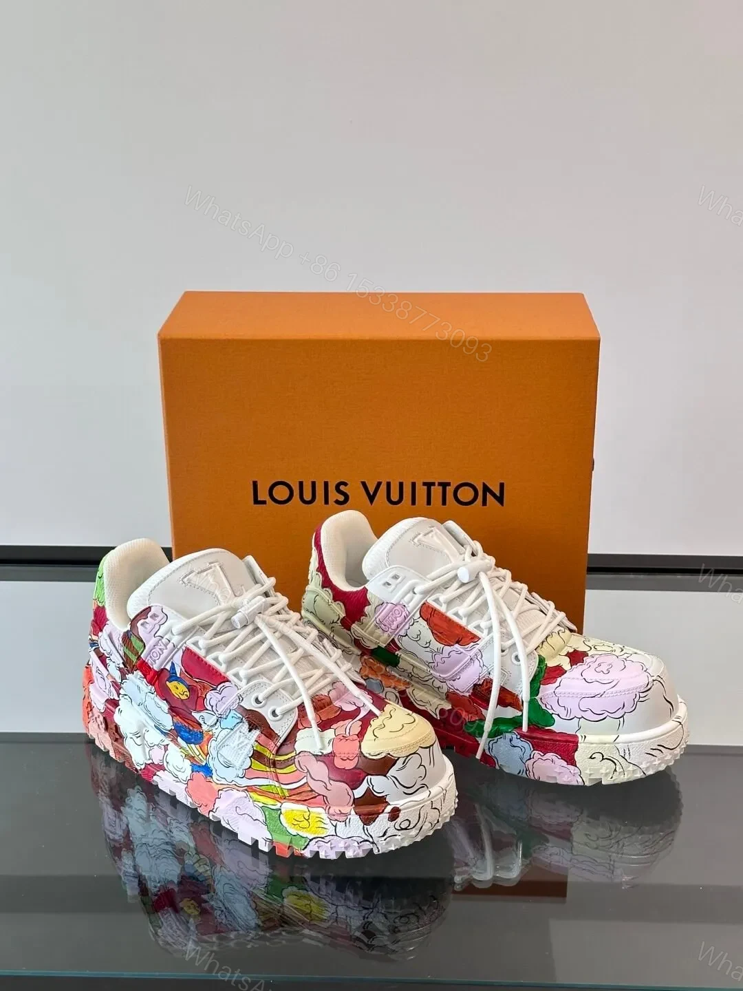 View 5 of LV Men White Multicolor Leather Sneakers