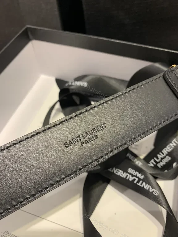 View 4 of Black Calfskin Belt with YSL Gold Buckle â€“ Modern Luxury Belt