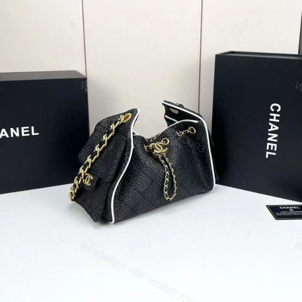 View 4 of Chanel 25 Small Handbag Braided Raffia Black And White 20Cm