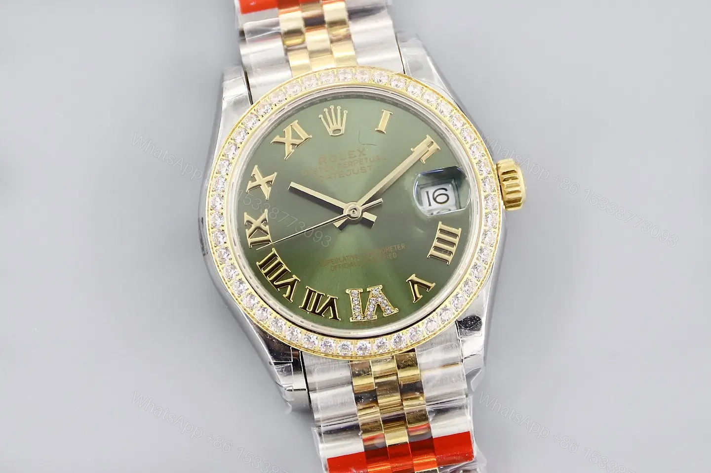 View 2 of Rolex Datejust 31 Rolesor Yellow Diamond Jubilee Green Roman Dial 178383-0005