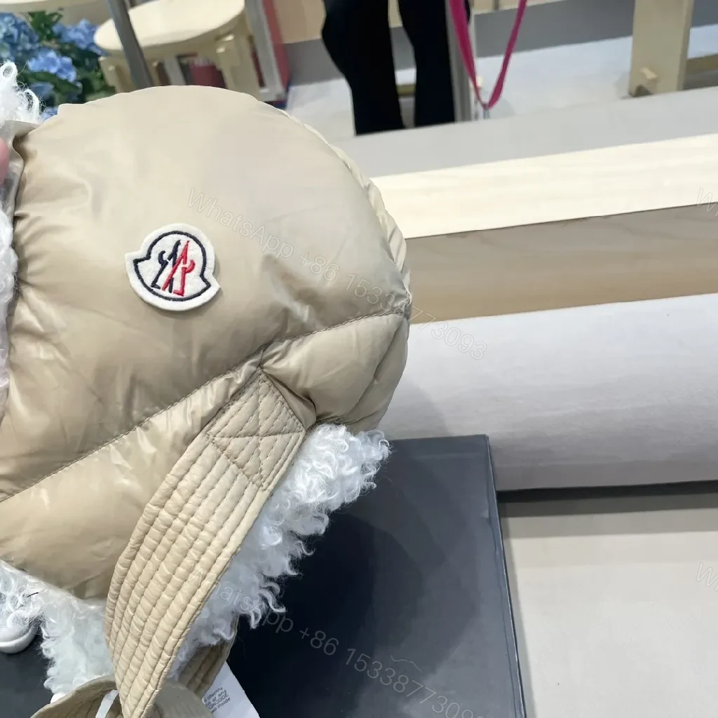View 7 of Beige Padded Hat with Plush Lining – Luxury Cozy Detail