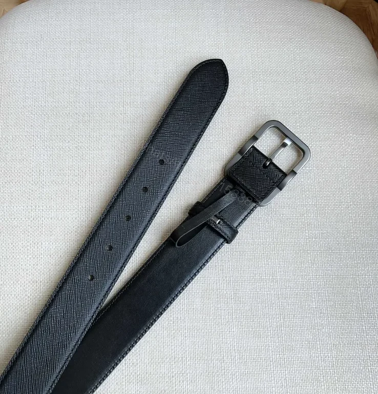 View 6 of Minimalist Black Leather Belt with Prada-Style Hardware Luxury Belt
