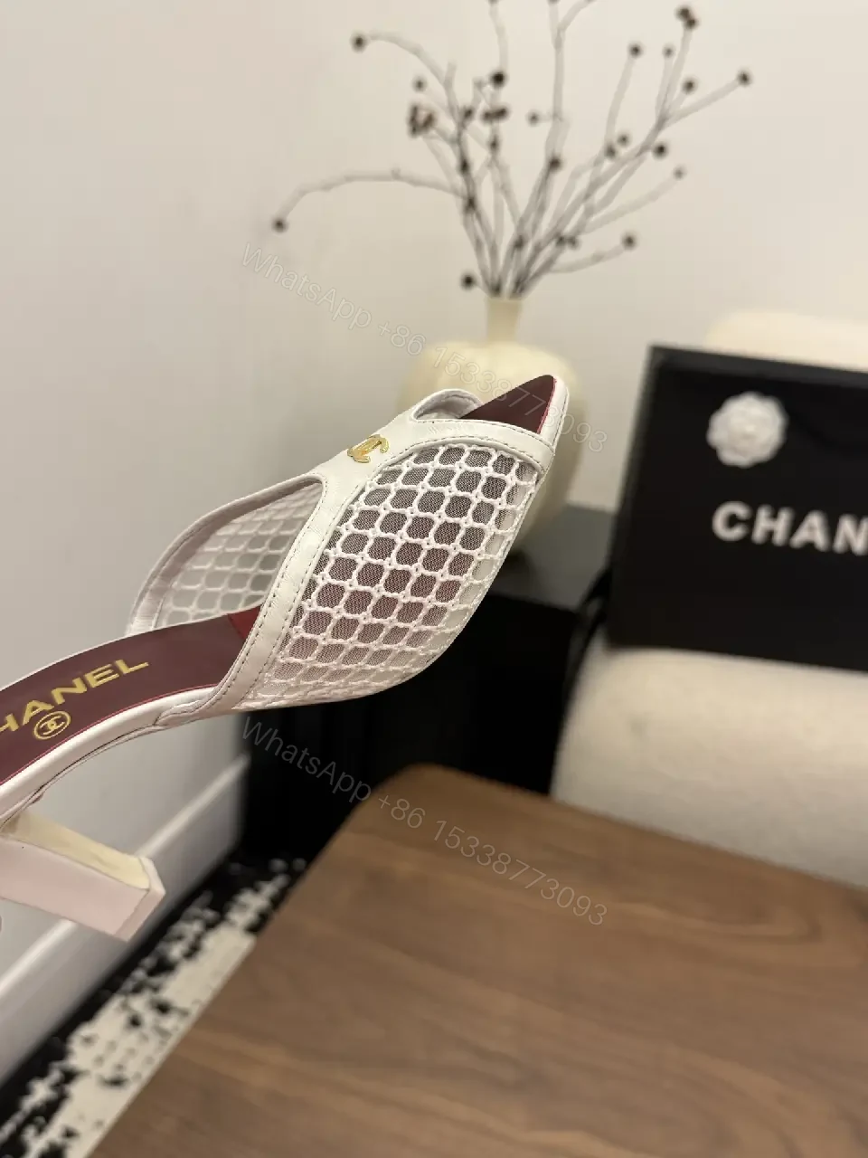 View 4 of White Mesh Clog-heel Slingbacks Key Feature: Chanel Brand Product Type: MULES