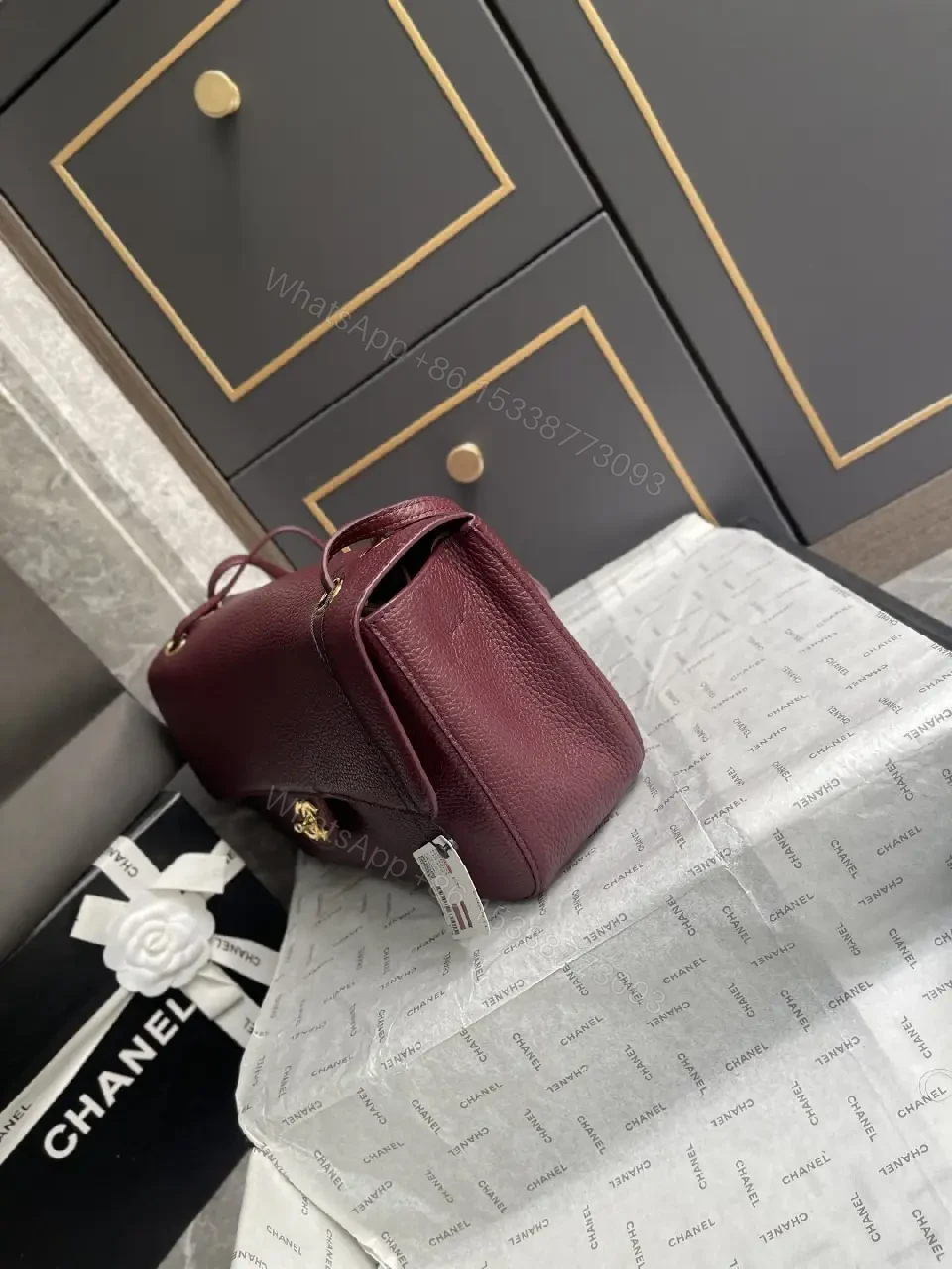 View 2 of Burgundy Textured Leather Shoulder Bag: Compact Luxury