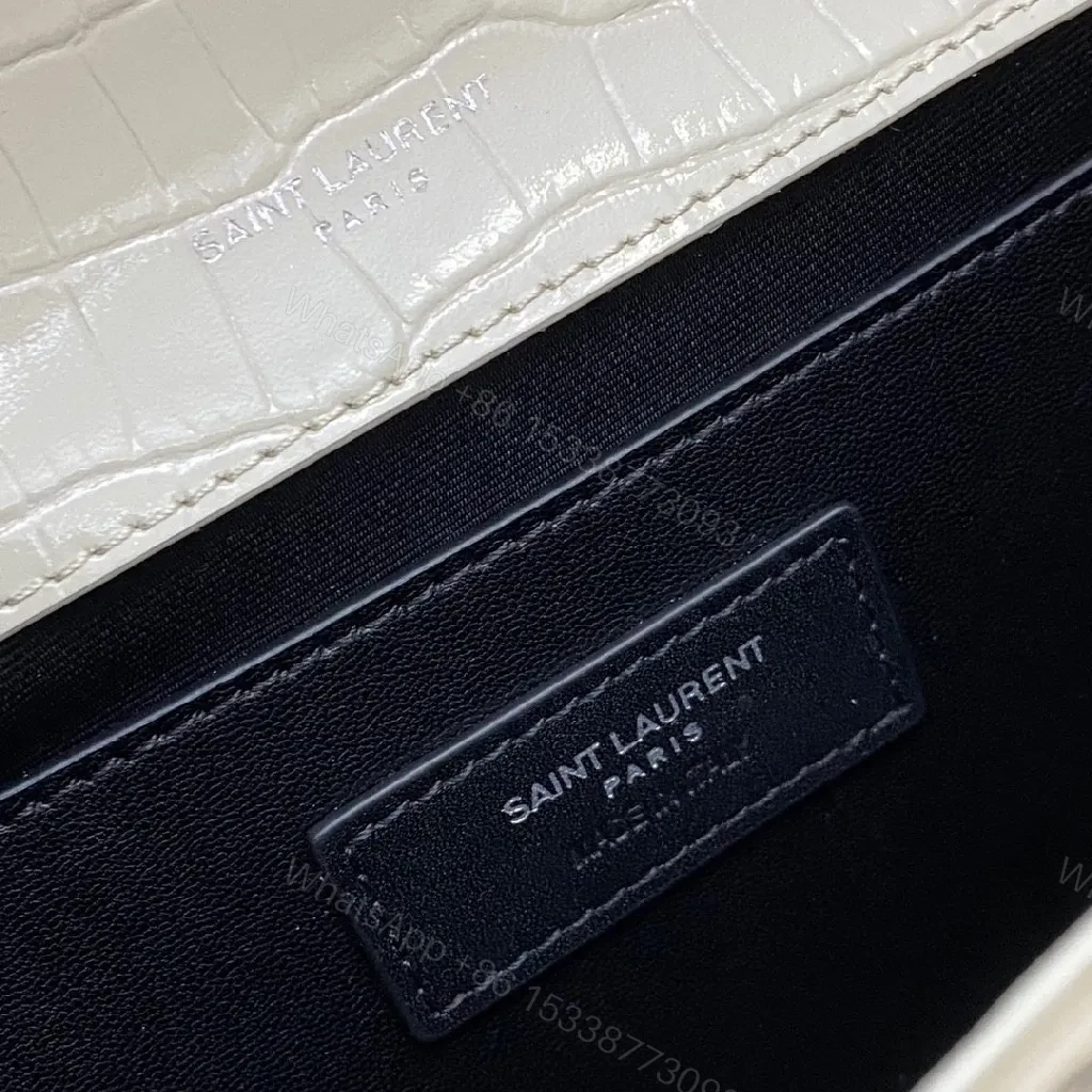 View 6 of Croc-Texture Clutch with Gunmetal Monogram Accent
