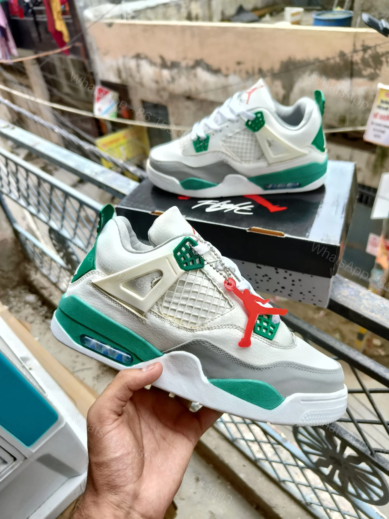 BUY FIRST COPY NIKE JORDAN 4 PINE GREEN SNEAKERS — view 1