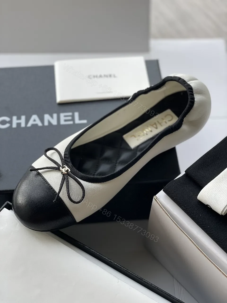 View 7 of Cream & Black Bow Ballet Flats - All-Day Comfort Style