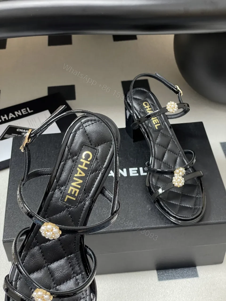 View 8 of Pearl-Embellished Quilted Strappy Sandals - Modern Glam Comfort
