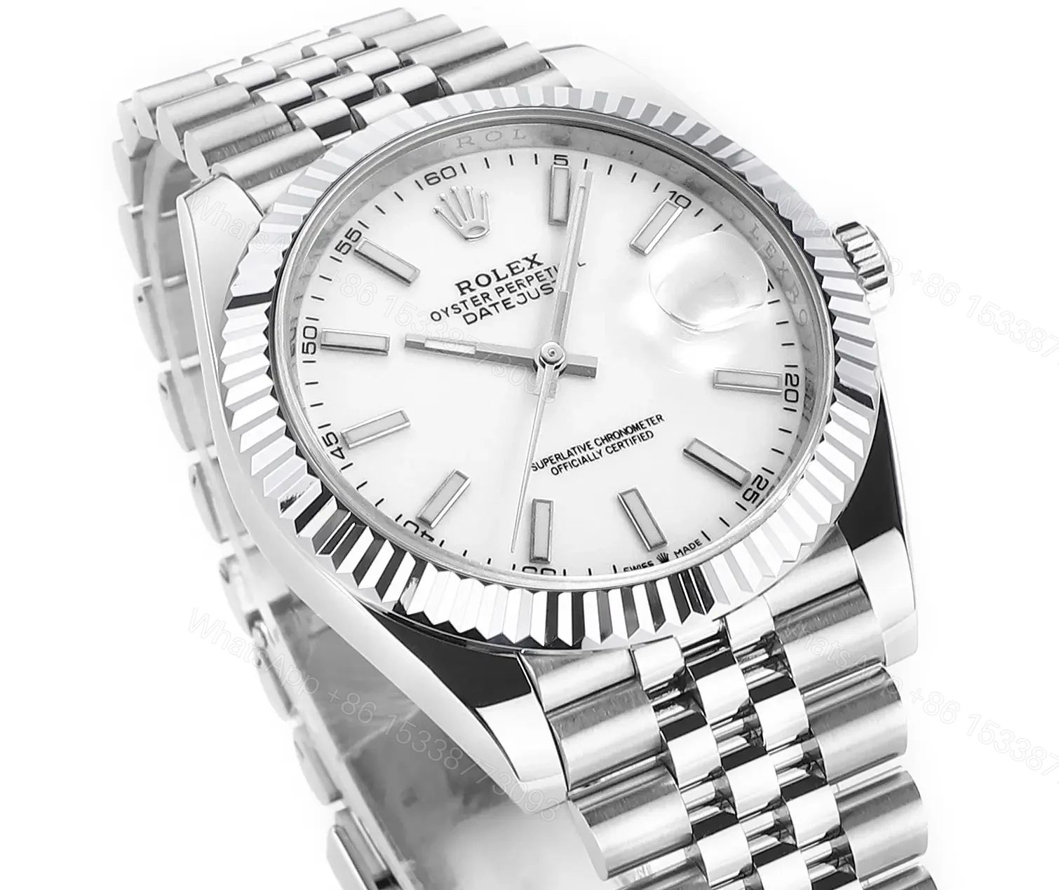 View 3 of Rolex Datejust 41 Stainless Steel Fluted Jubilee White 126334-0010