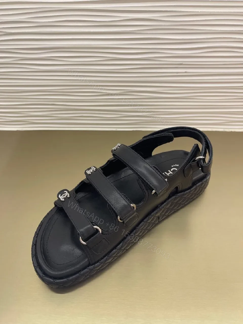 View 7 of Black Leather Slingback Sandal with Logo Straps - All-Day Comfort