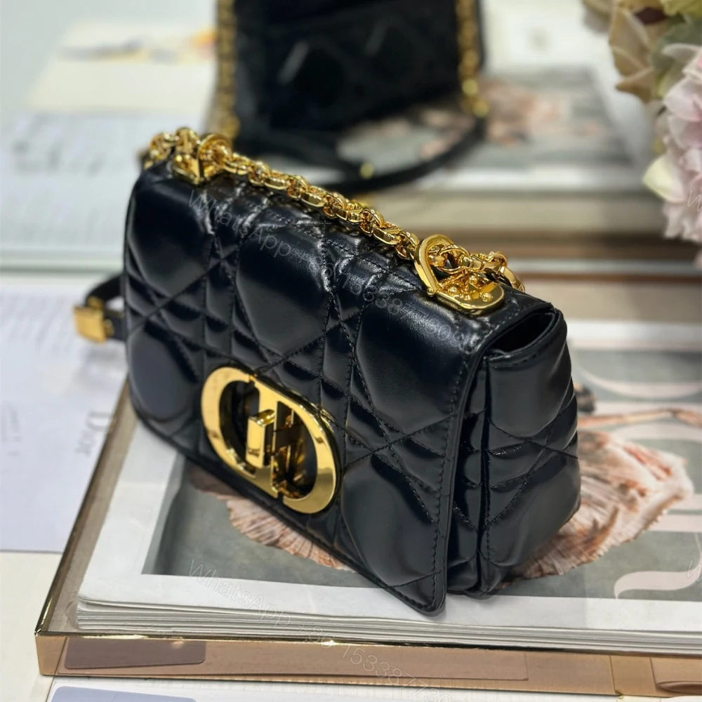 View 3 of 高仿Dior*Caro系列M9241M901藤格紋小牛皮單肩包黑金色小號免檢版