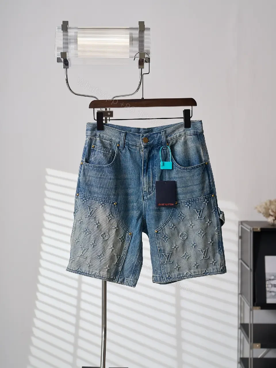 View 10 of Blue Denim Louis Vuitton Monogram Shorts
