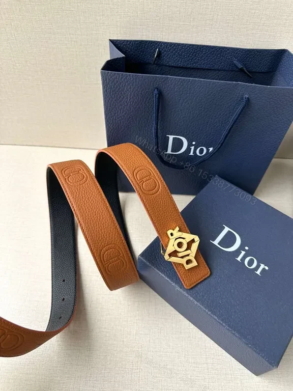 View 6 of Patterned Leather Belt with Dior Hardware â€“ Lux Essential Belt