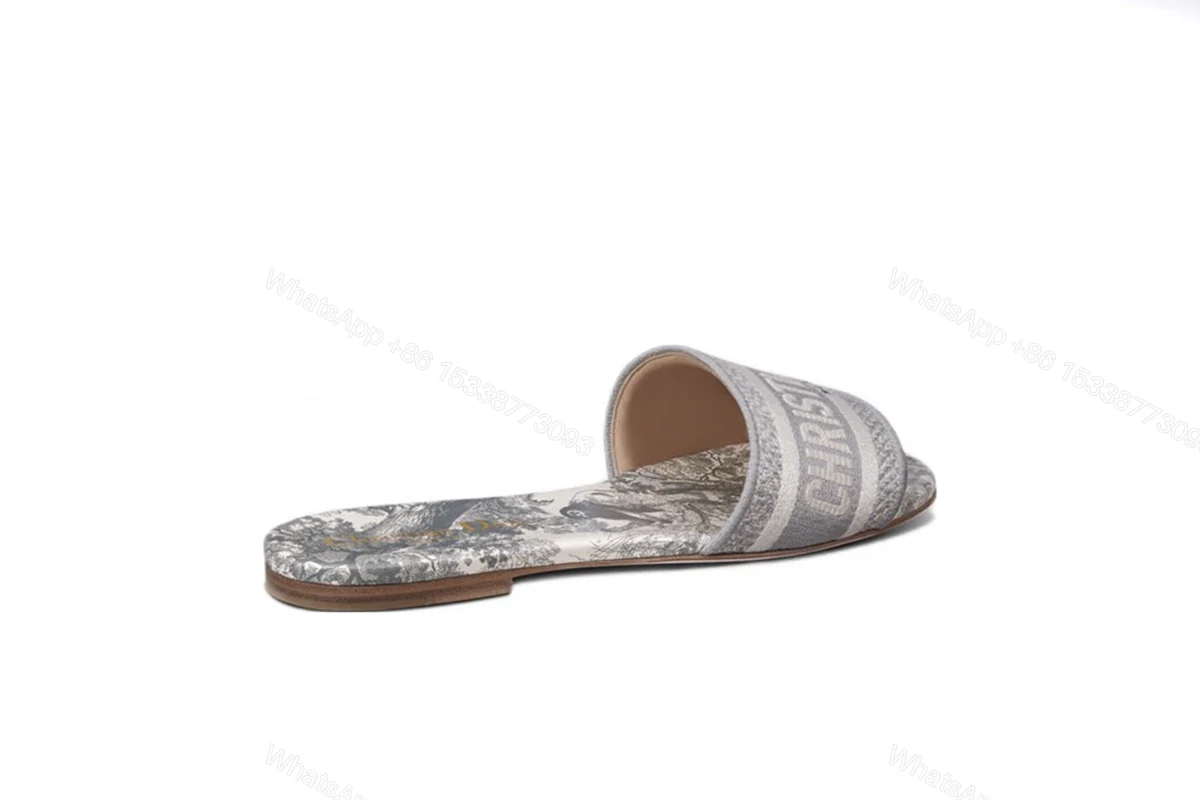 Dior Dway Slide Gray Toile de Jouy Embroidered Cotton KCQ209TJE_S21G — view 2