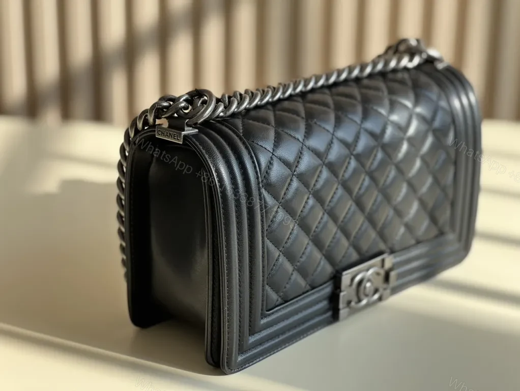 View 9 of Black Leather Quilted Flap Bag - Edgy Chanel-Inspired Luxury Bag