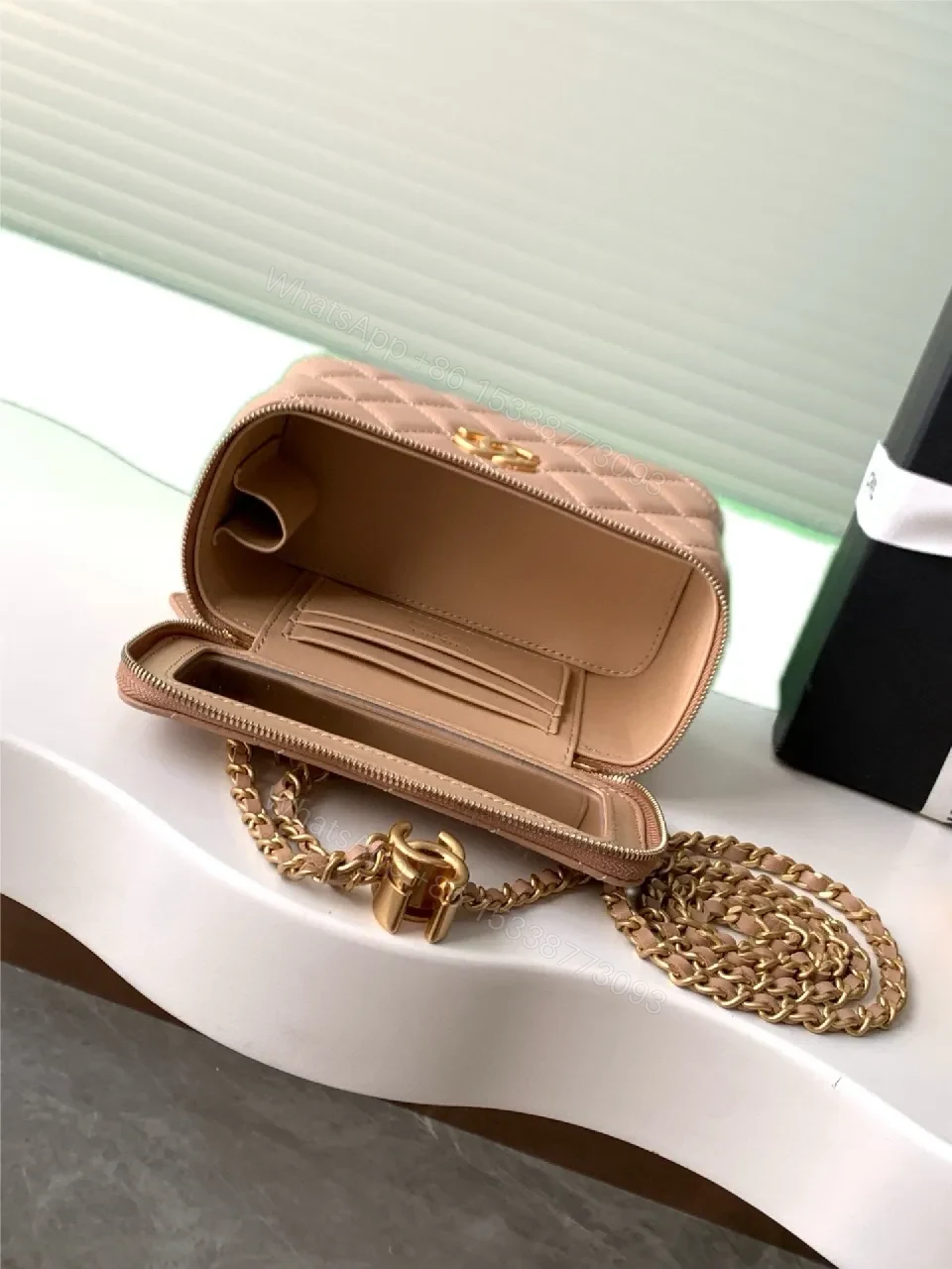 View 7 of Soft Pink Quilted Crossbody with Gold Chain – Everyday Luxury Bag