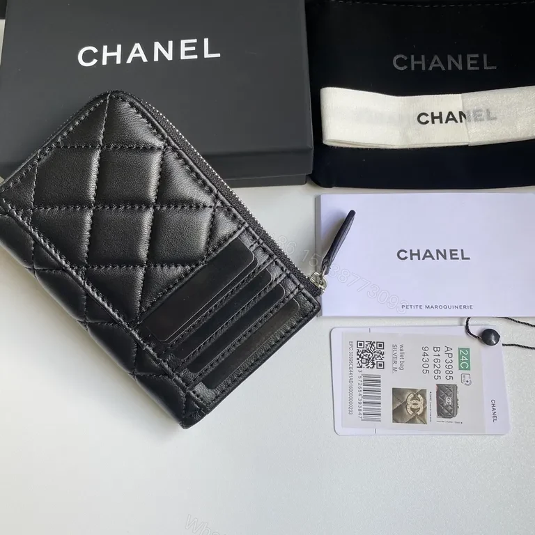 View 8 of Black Quilted Leather Wallet with Signature CC Hardware - Compact Bifold