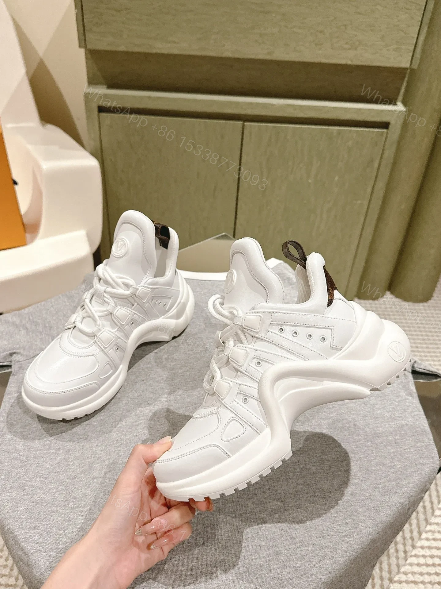 View 6 of LV Women White Leather Chunky Sneakers