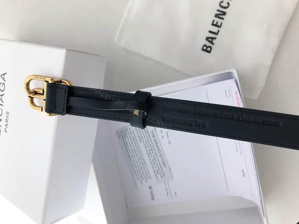 View 2 of Black Leather Belt with Gold Buckle â€“ Signature Luxury Belt