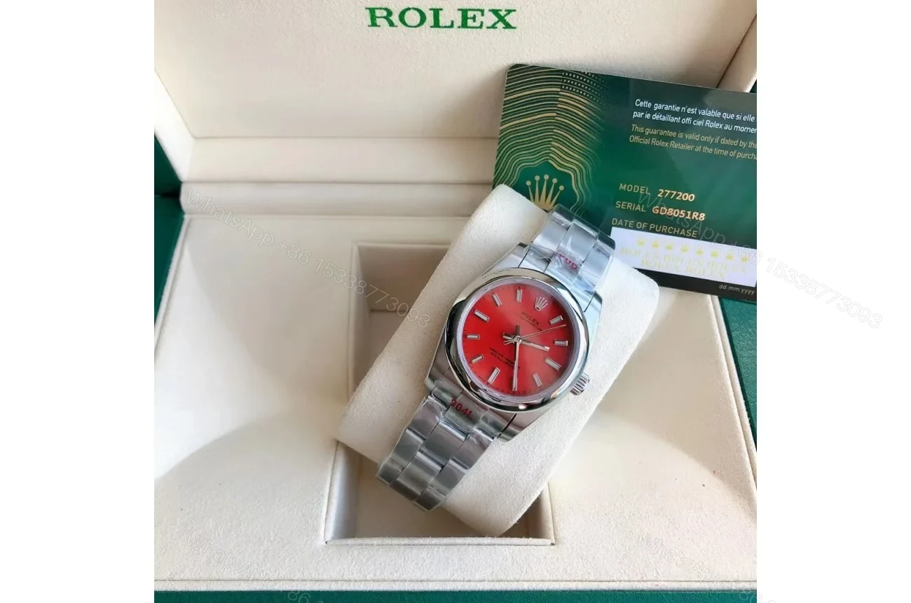 View 4 of Replica Rolex Oyster Perpetual SS/SS Red/Stk 31/41 mm