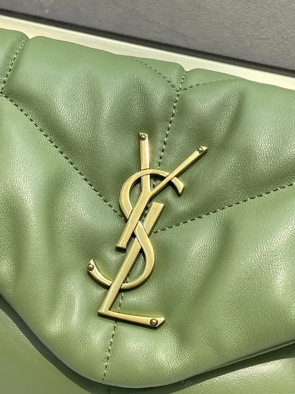 View 5 of Sage Leather YSL-Style Weekend Bag with Gold Monogram