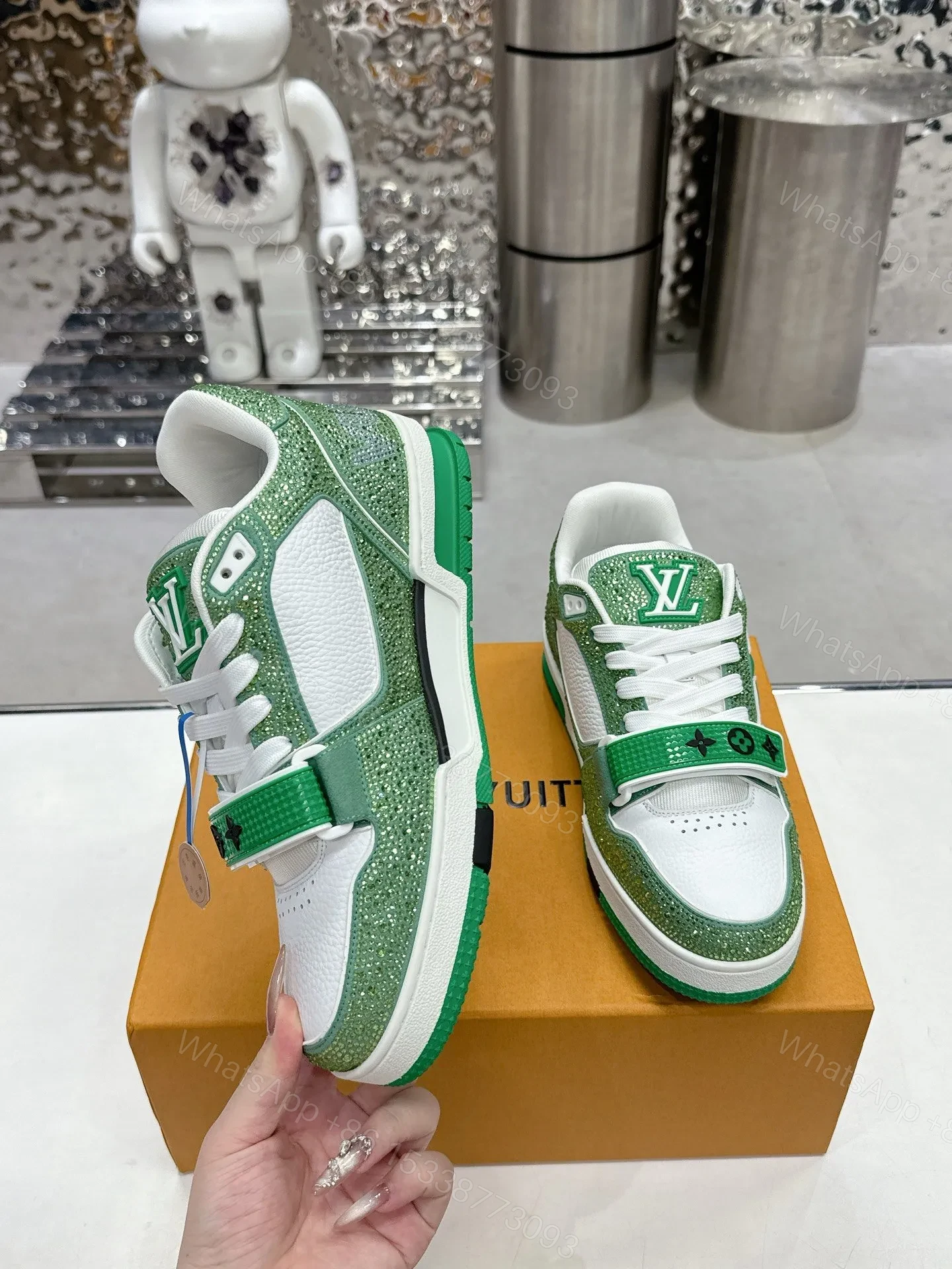 View 4 of LV Women Green White Leather Sneakers