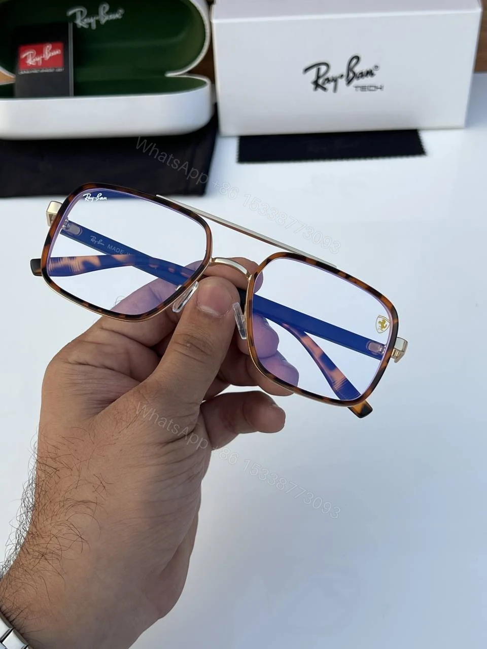 View 3 of First Copy Rayban 6830 Gold Tiger Plano Luxury UV Protection Sunglasses