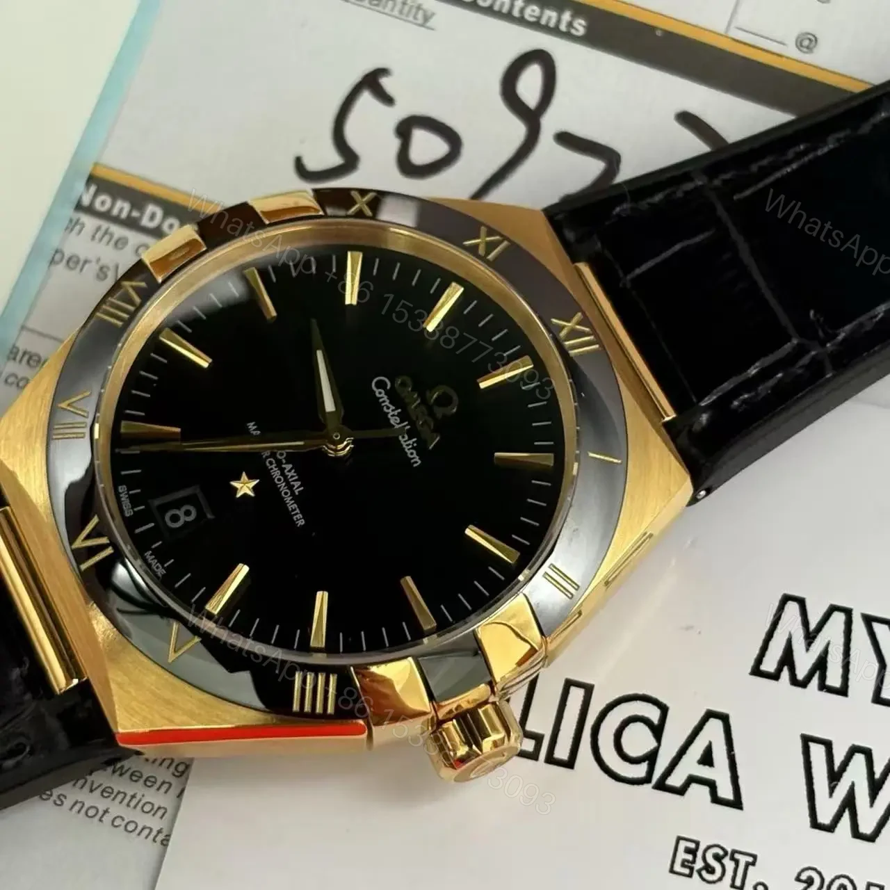 View 3 of Replica Omega Constellation Men Automatic Black Leather Watch O13163412101001