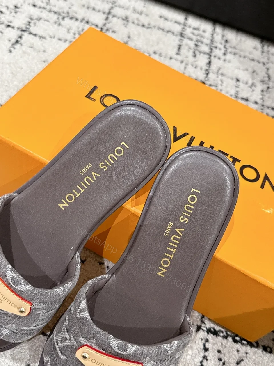 View 6 of Monogram Textile Slides: Gold Accent, Comfort Footbed, Luxury Slide