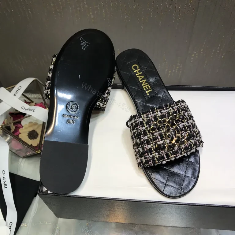 View 2 of Chanel-Tweed Slide Sandals: Luxe Comfort & Elevation